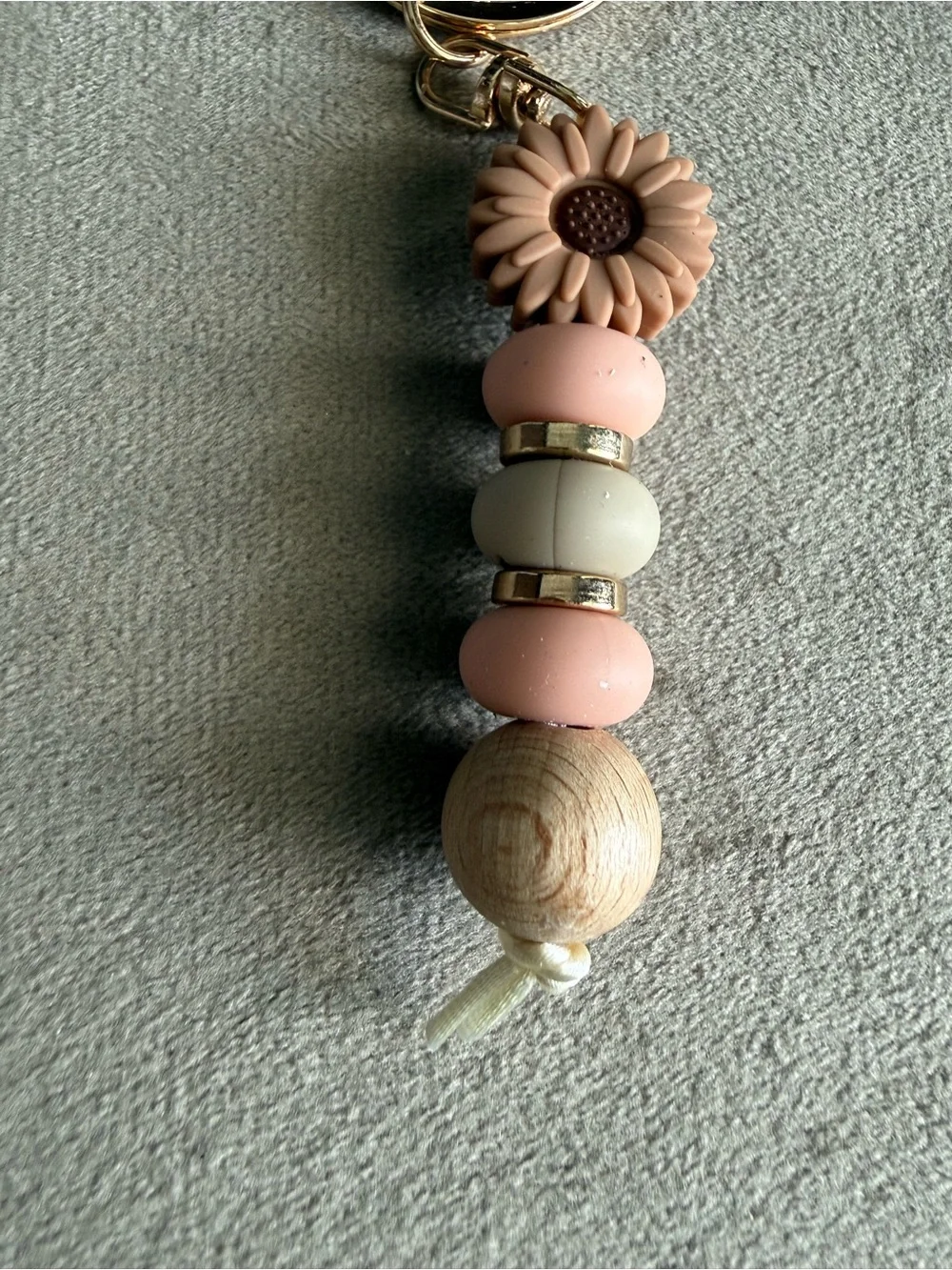 Gold Metal and Blush Bead Sunflower Keychain